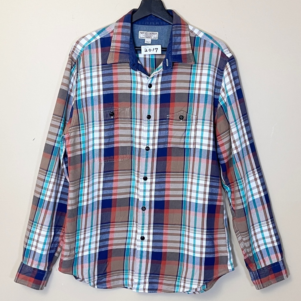 Wallace & Barnes Long Sleeve Plaid Button Up Shirt - Men's Size L - Tan